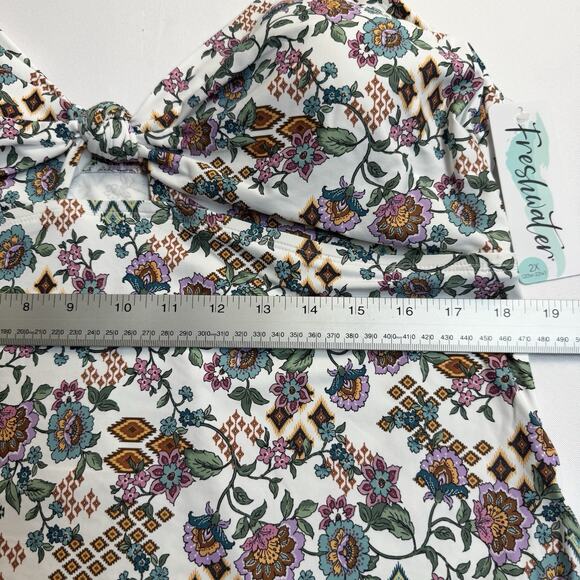 Freshwater Cutout Tankini Top Juniors Plus Size 2X Boho Babe Floral Print - Picture 2 of 11